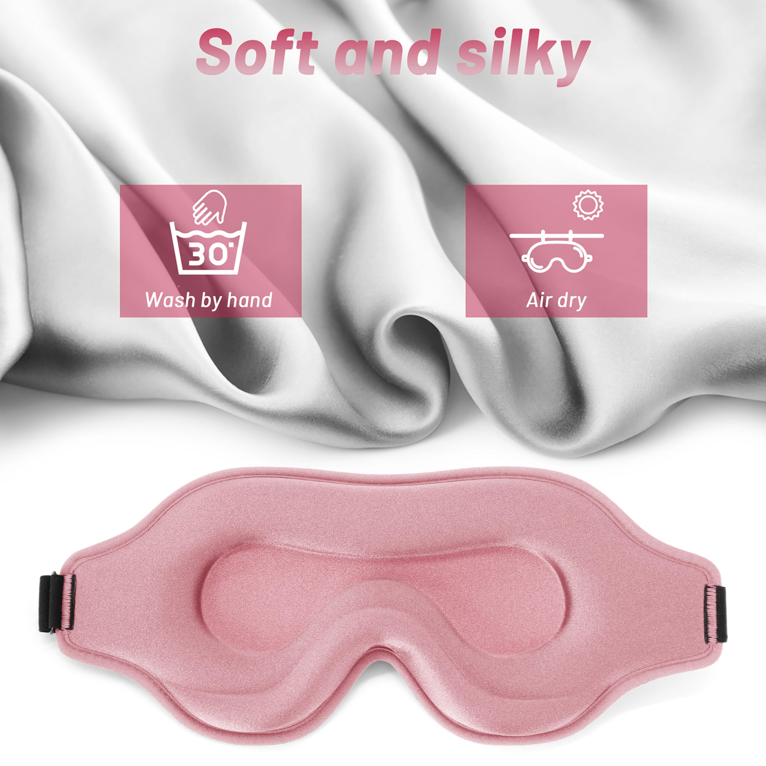 Albatross Health New England in-use pink 3D mask, travel blackout for tired eyes.