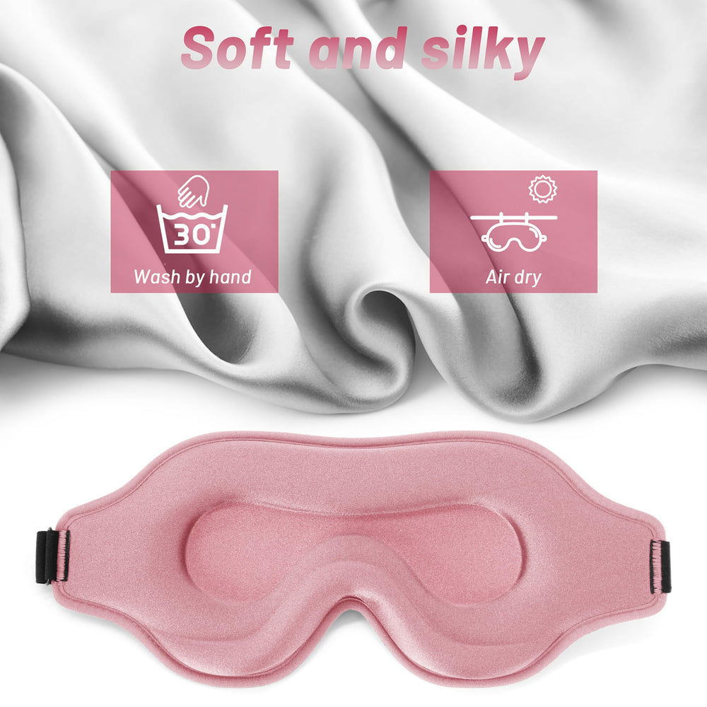 Albatross Health New England in-use pink 3D mask, travel blackout for tired eyes.