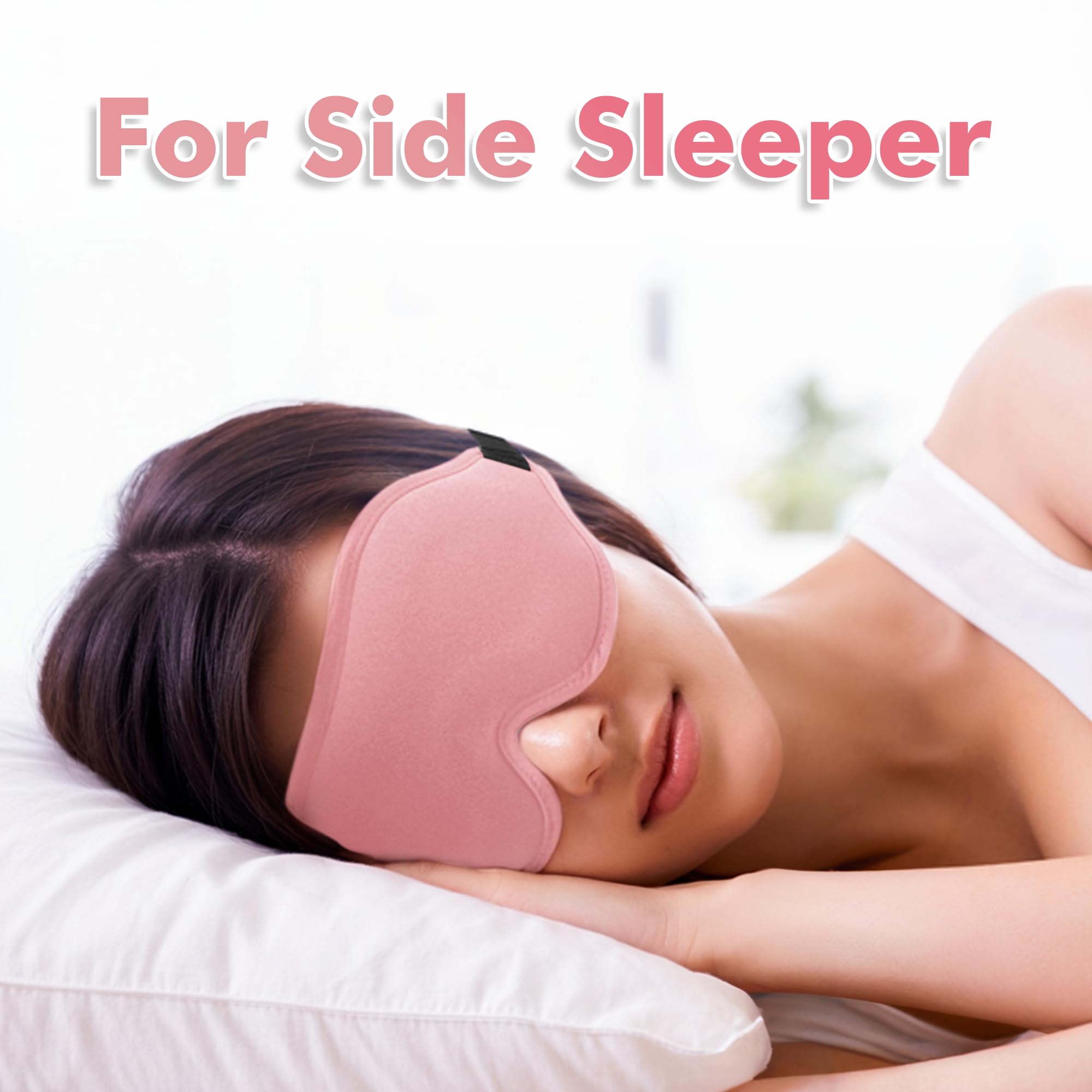 Albatross Health New England pink 3D eye mask side view, comfortable fit for side sleepers.