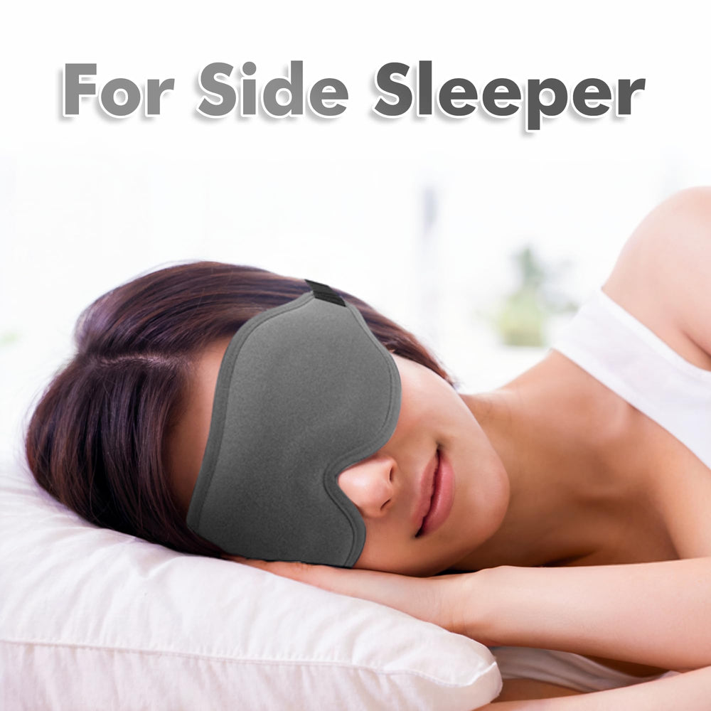 Albatross mascarilla para dormir 3D, vista lateral gris, reduce presión en las sienes.