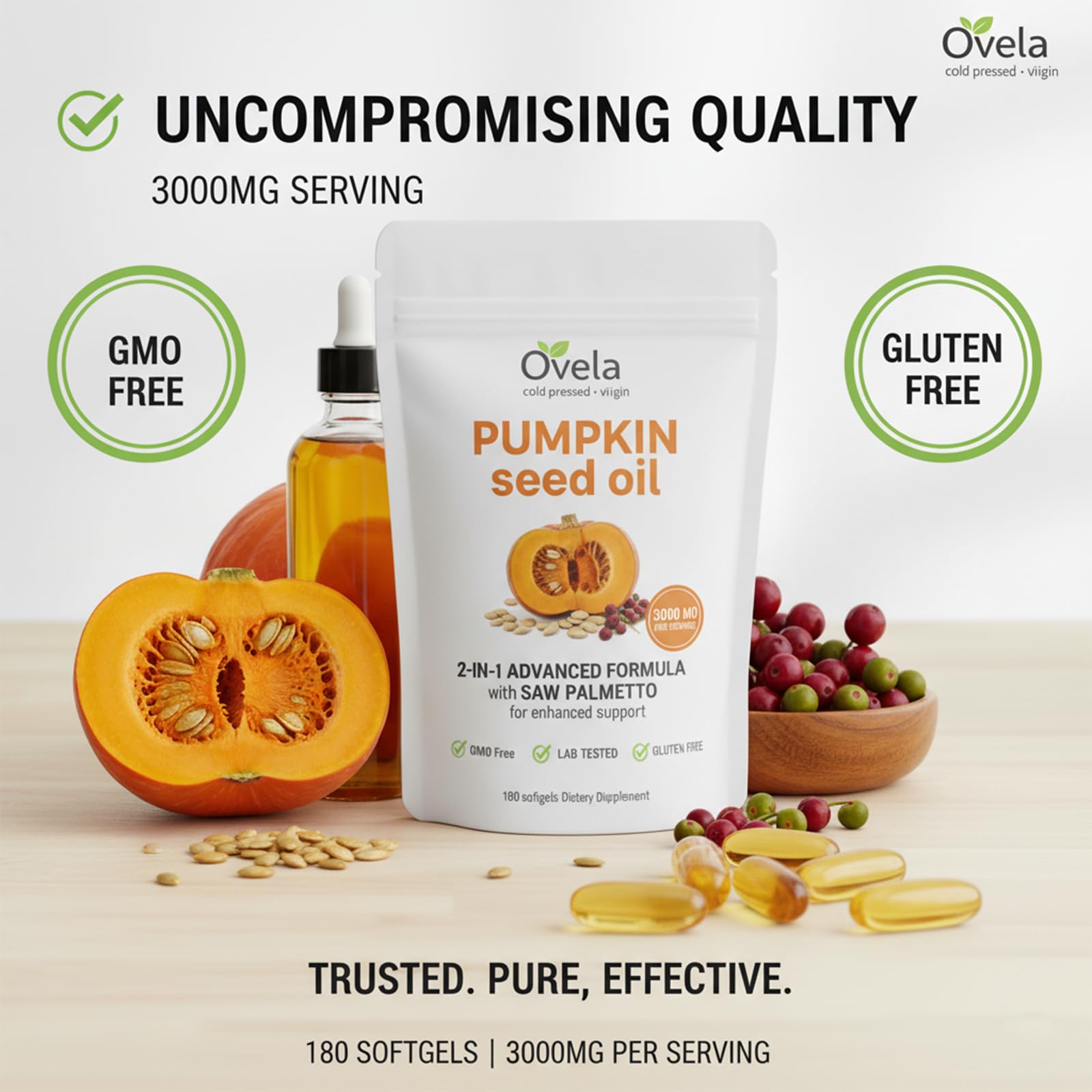 ALBIKYU Ovela softgels showing glossy, easy-to-swallow texture