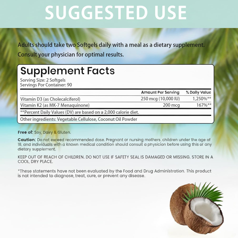 ALBIKYU RealGood Essentials D3 K2 label displaying ingredients and benefits