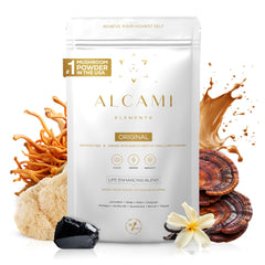 alcami-elements mushroom coffee alternative tub front view for daily energy