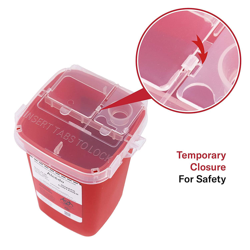 Alcedo Contenedor Sharps tapa transparente para ver el nivel de llenado
