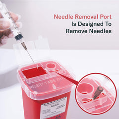 Alcedo Sharps Container clear lid reveals fill level.