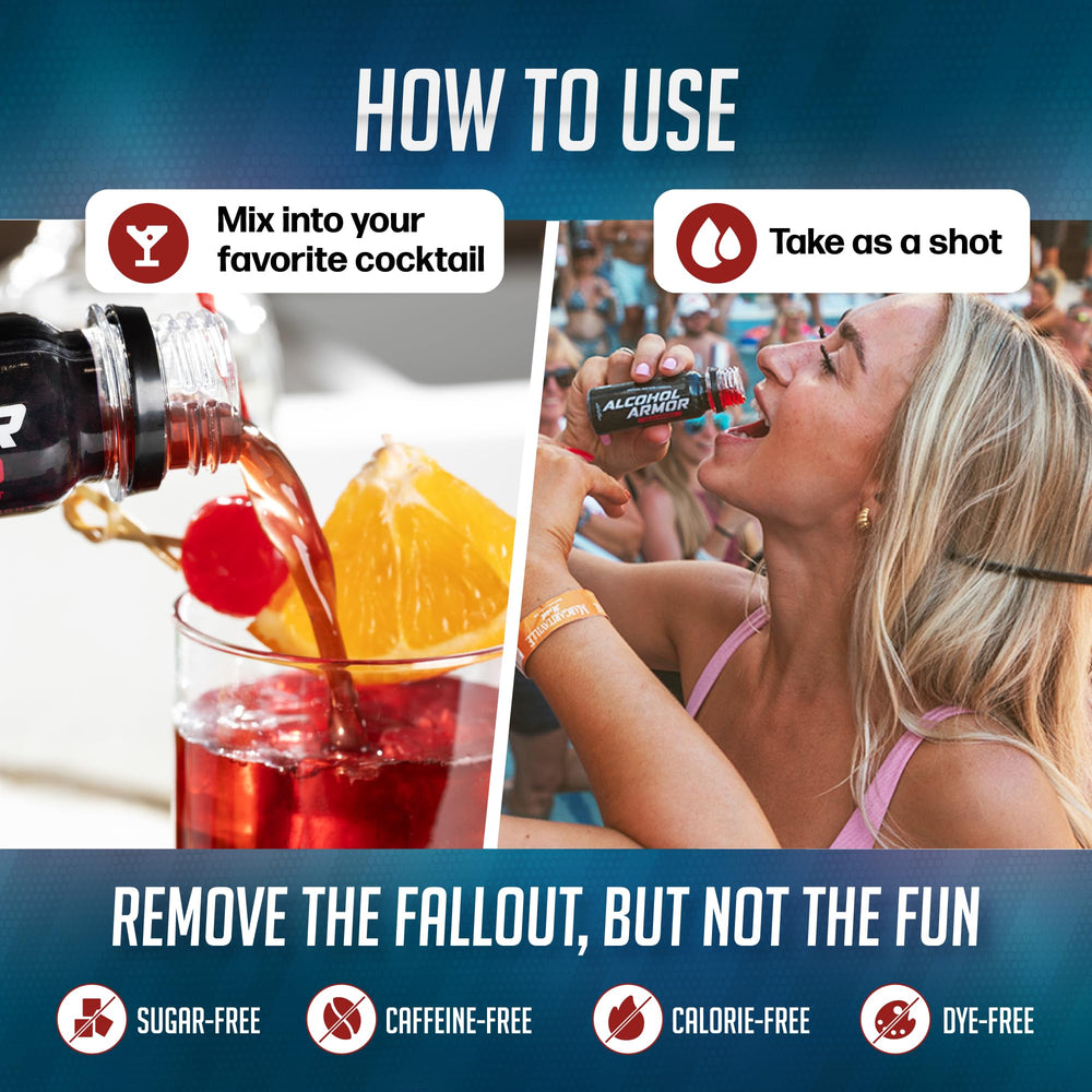 Alcohol Armor Recovery Shot 12-pack pack shows travel-friendly hydration option.