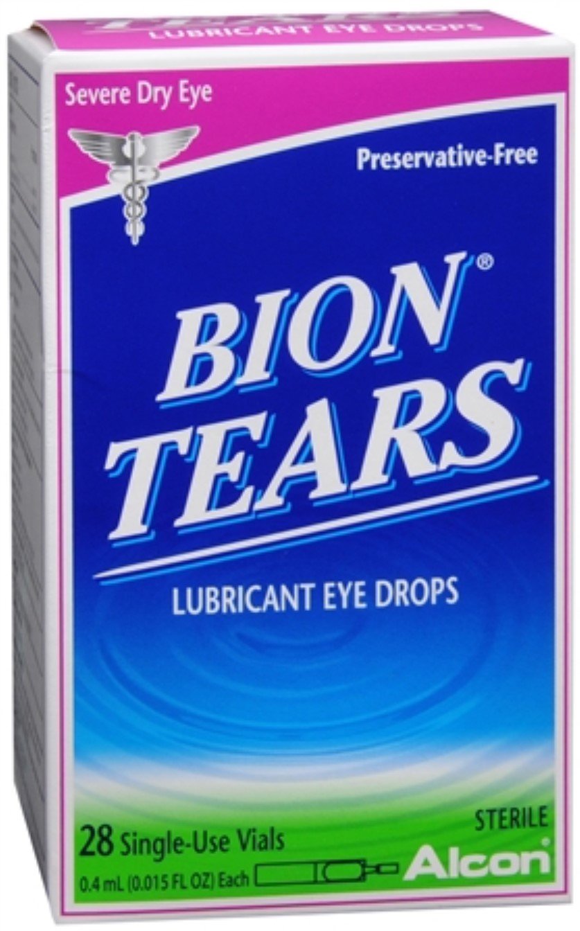 Alcon Bion Tears pack of four box shown for daily, on-the-go eye comfort