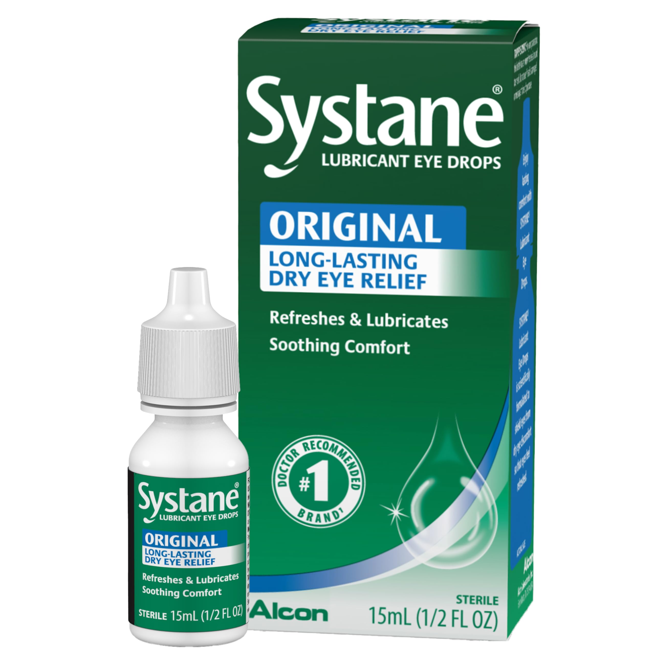 Alcon Systane, botella de gotas para ojos, alivio rápido de ojos secos