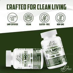 Alex Jones Naturals seamoss capsules with bladderwrack and burdock for daily wellness.