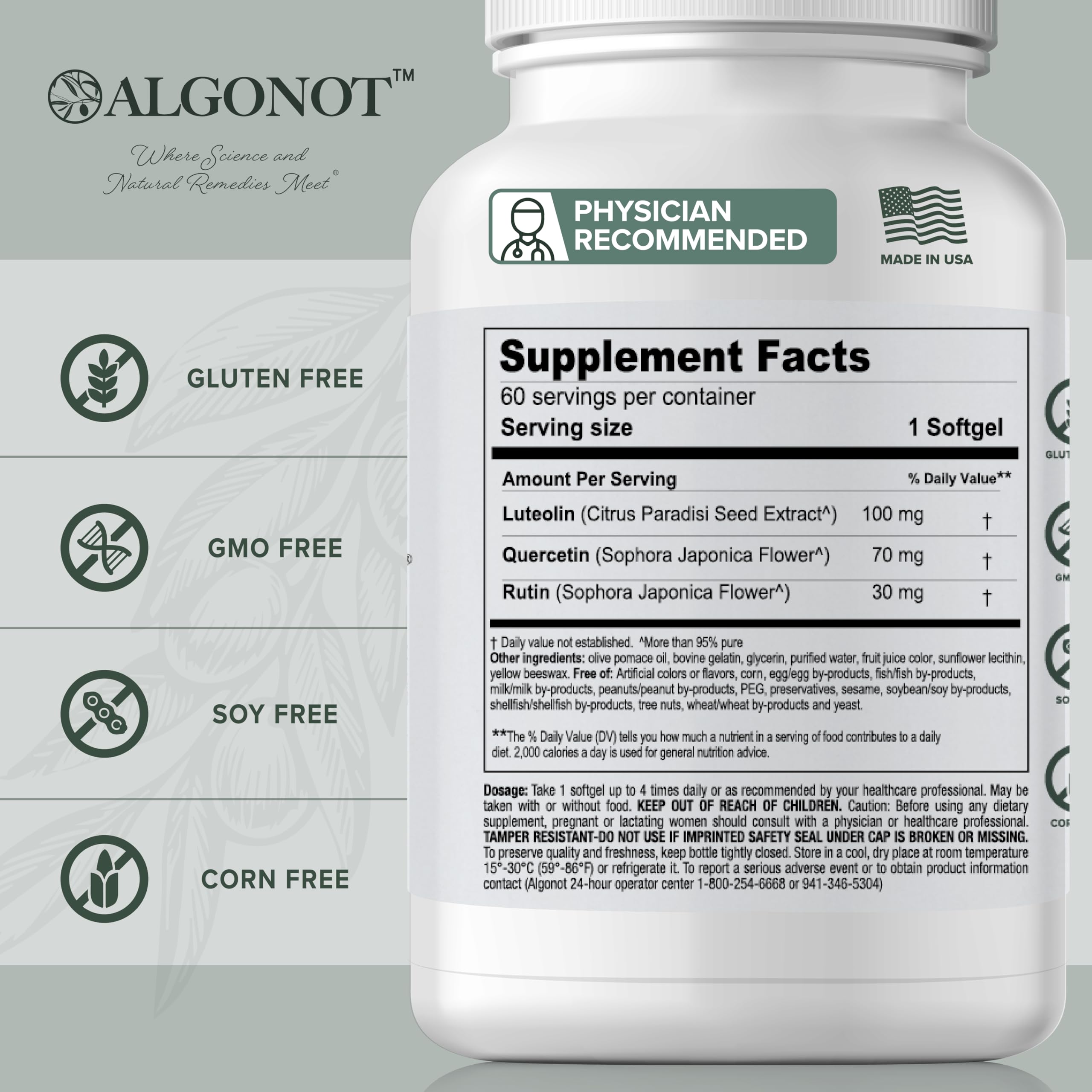 Algonot NeuroProtek bottle-side showing easy dosage guidance.