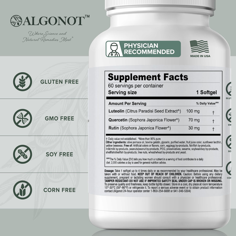 Algonot NeuroProtek bottle-side showing easy dosage guidance.