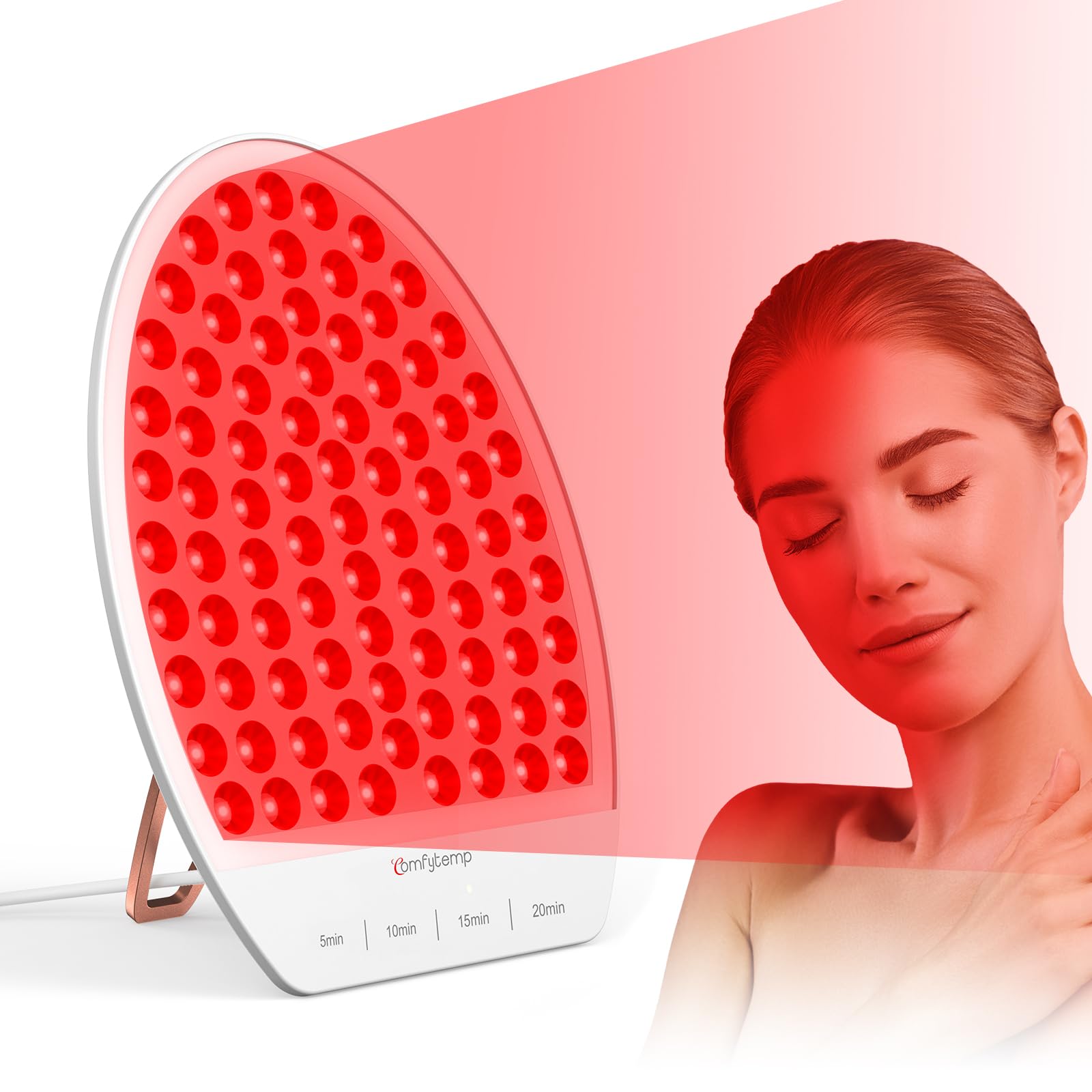 AlierGo red light panel focused on face and neck for surface tissue stimulation and improved circulation.