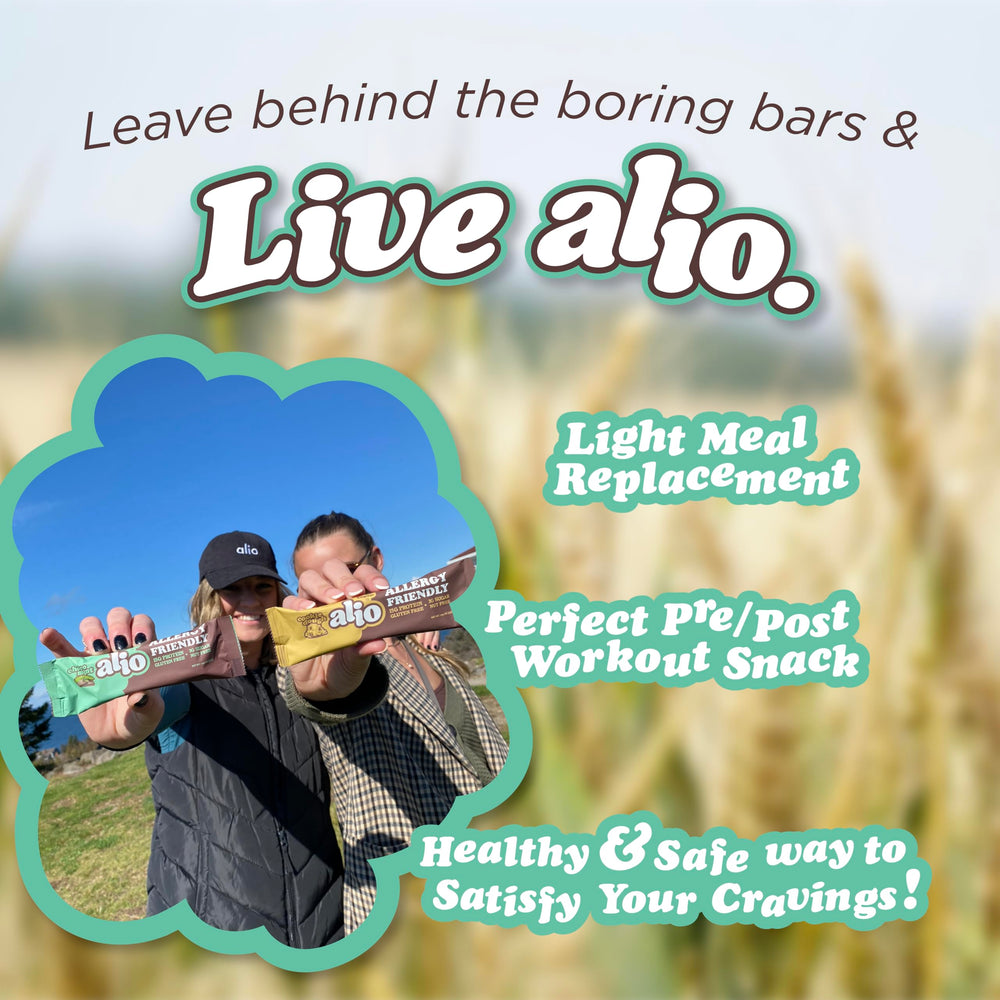 Alio Protein Bars packaging close-up highlights dietary-friendly ingredients.