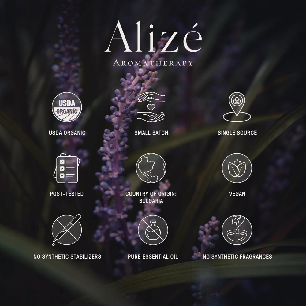 Diffuser scene featuring Alizé lavender oil releasing a soothing aroma.