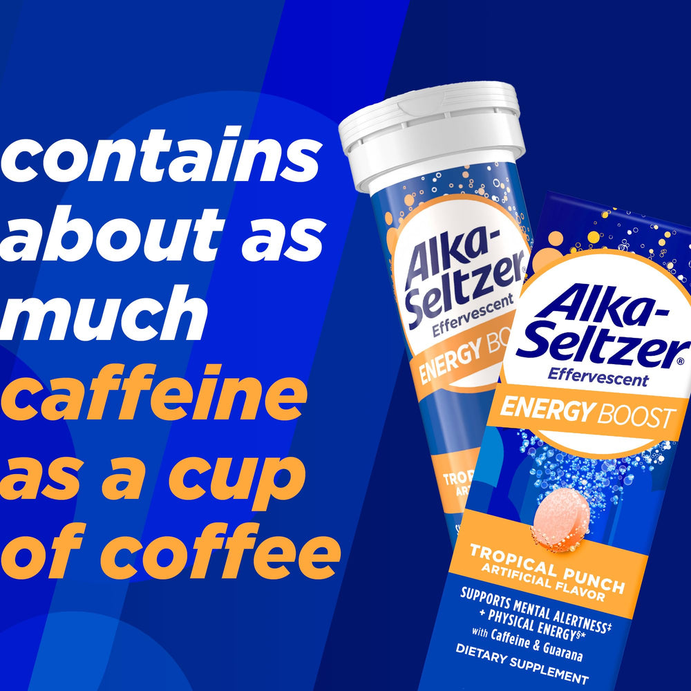 Portable Alka-Seltzer Energy Boost packaging for travel and on-the-go energy