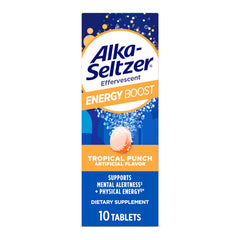 Alka-Seltzer Energy Boost tablet dissolving in water for quick energy lift