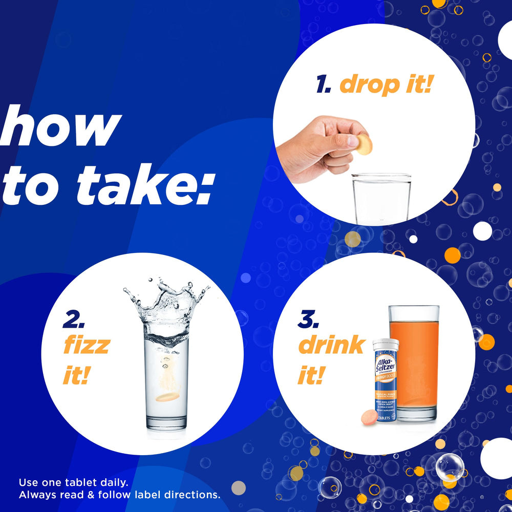 Alka-Seltzer Energy Boost tropical punch flavor tastes refreshing