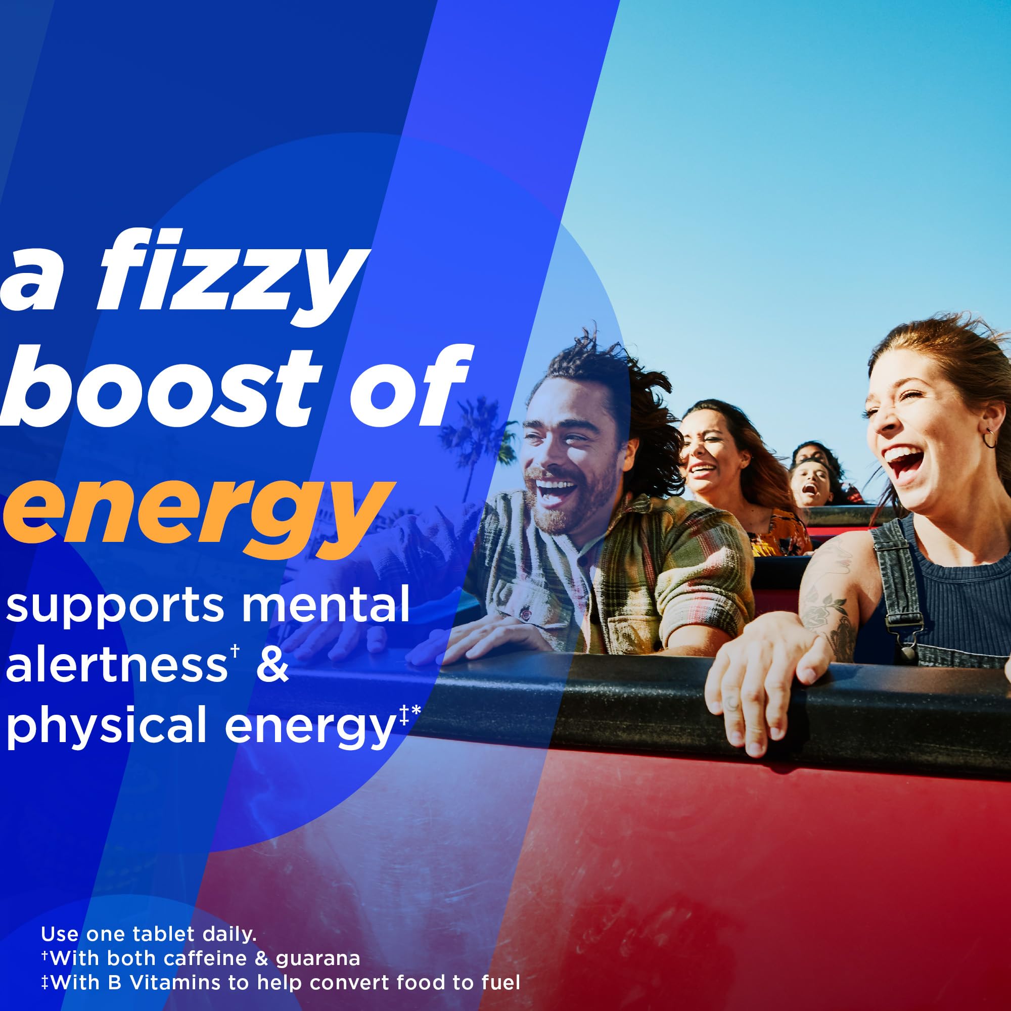 Fizzing Alka-Seltzer Energy Boost in a glass of water for refreshment and focus