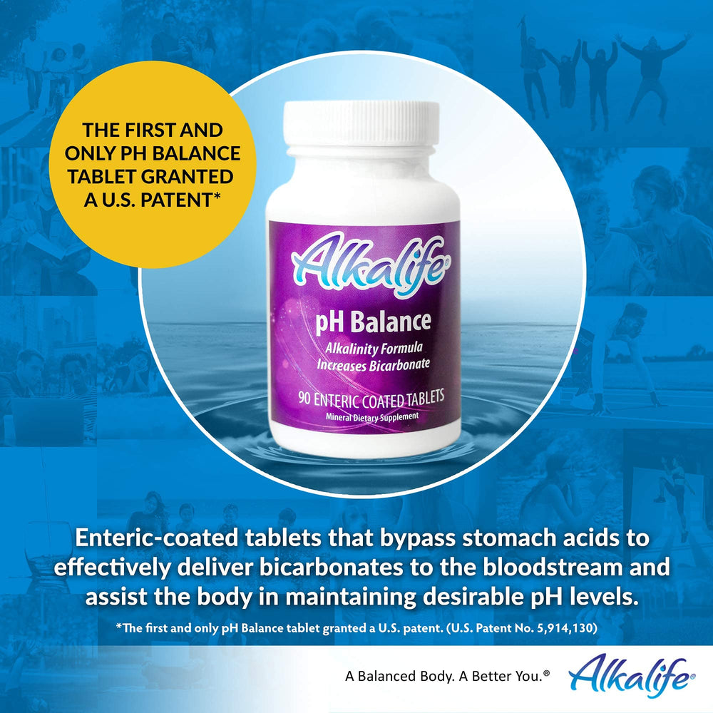 Alkalife bottle label highlights patent-backed formula and decades of development.
