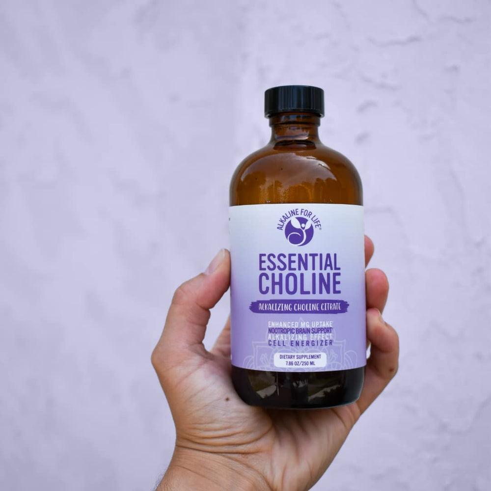 Alkaline for Life choline citrate ingredient panel showcases bioavailable formula.