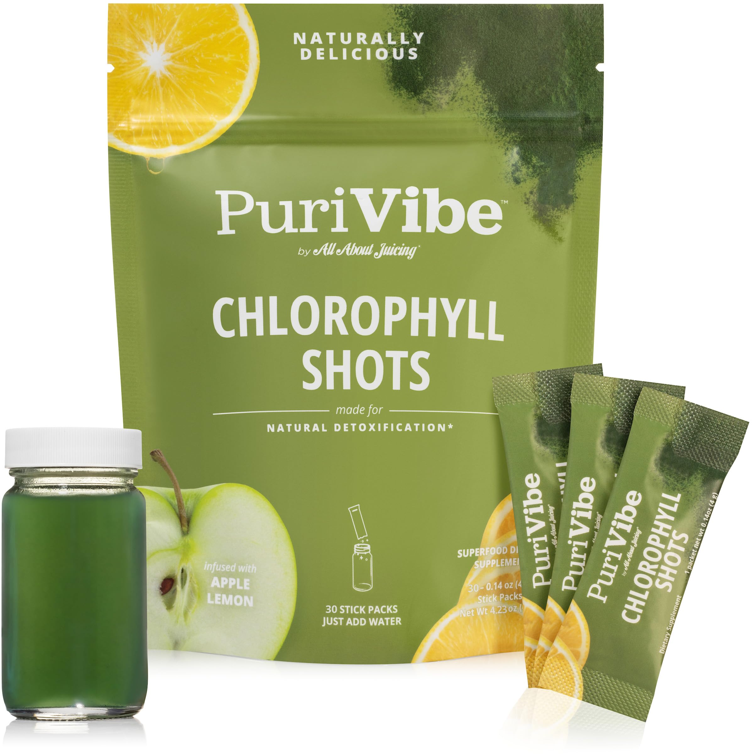 All About Juicing chlorophyll shot stick pack dissolves quickly for a convenient daily detox