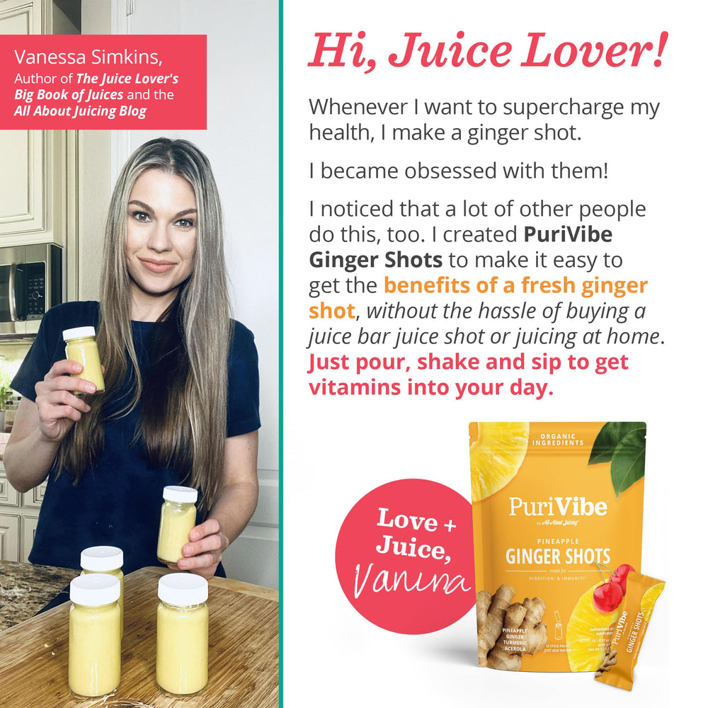 All About Juicing ginger-turmeric shot poured into water for quick, mess-free prep