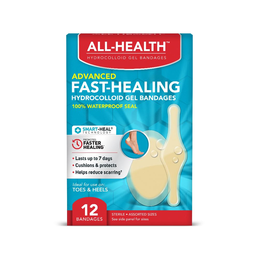All Health Advanced Smart Healing hydrocolloid bandages package shows moisture-friendly protection for minor wounds