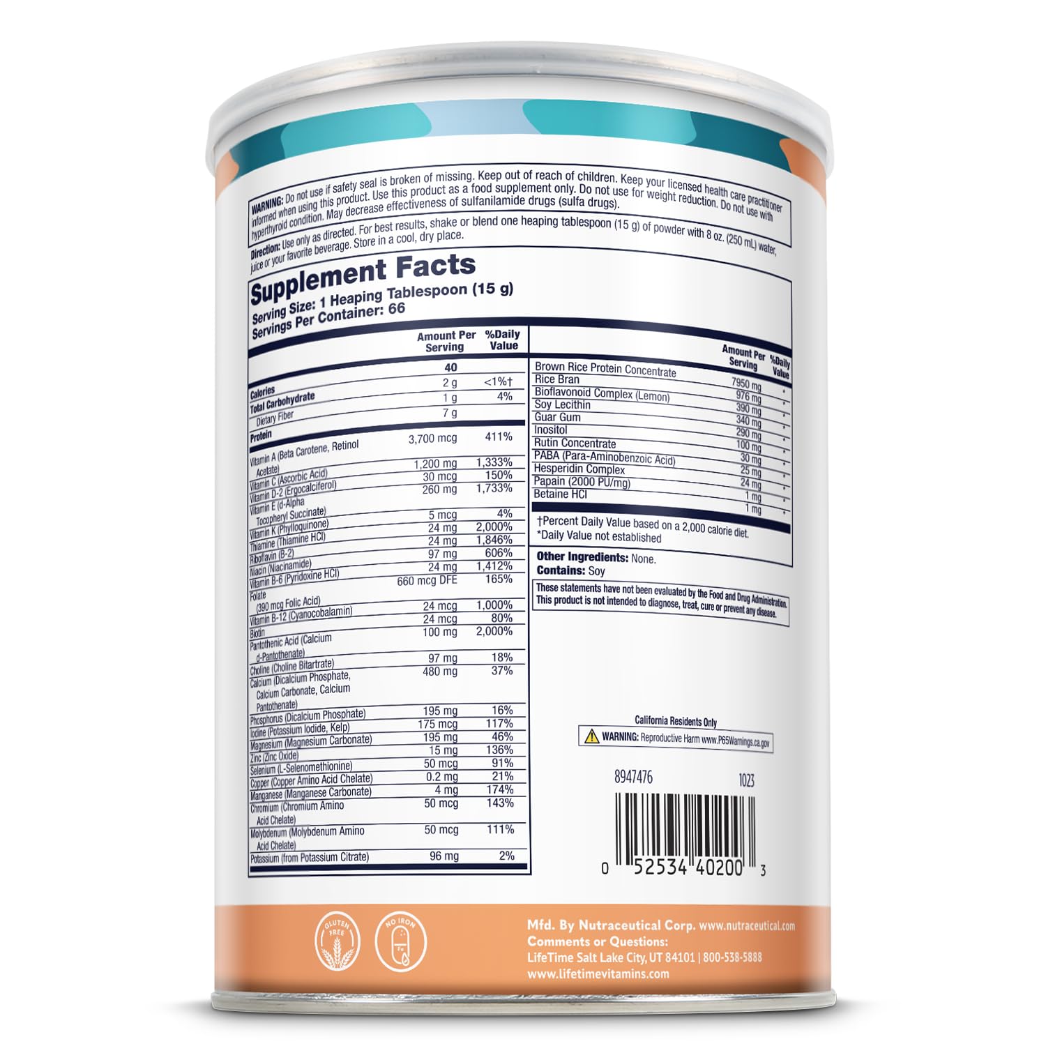 ALL ONE Rice Base bottle contents show vegan, gluten-free formula with clean ingredients.