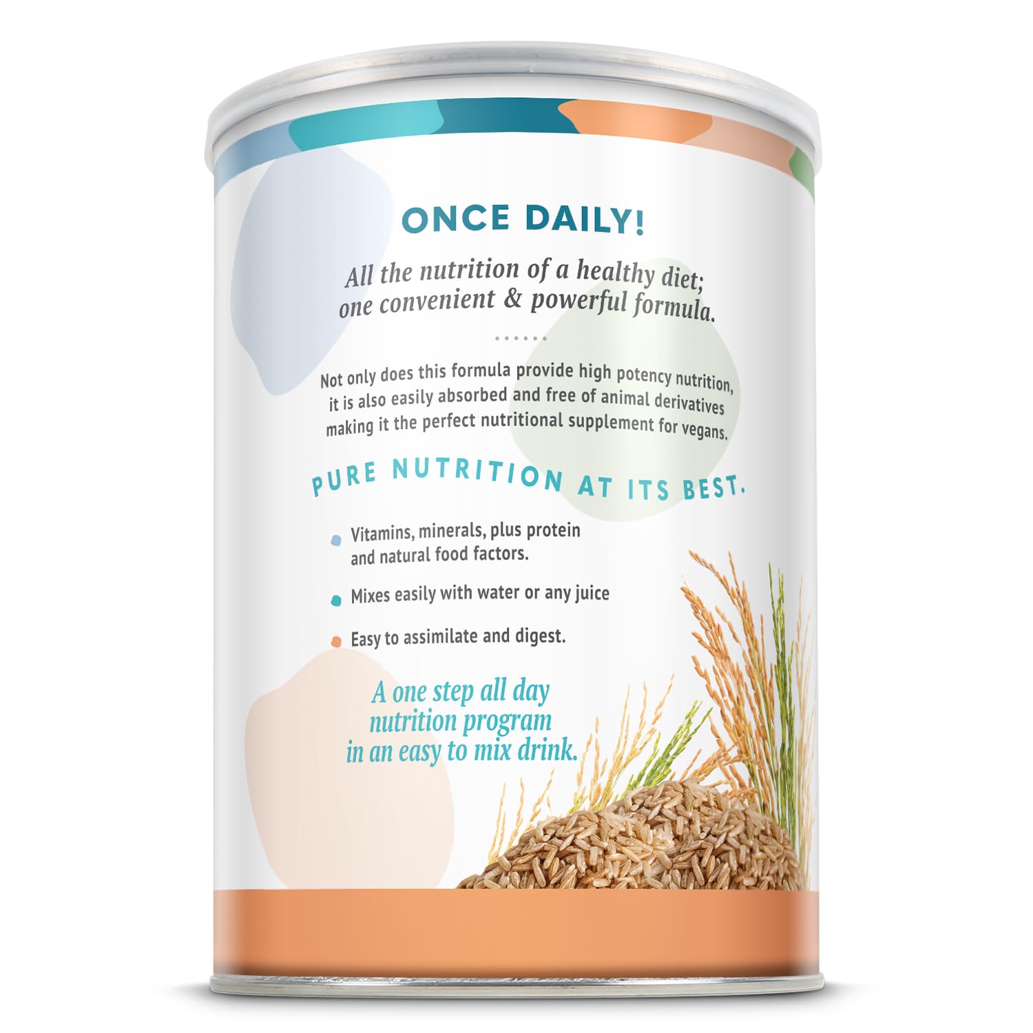 ALL ONE Rice Base unflavored powder in a glass blends easily with juice.