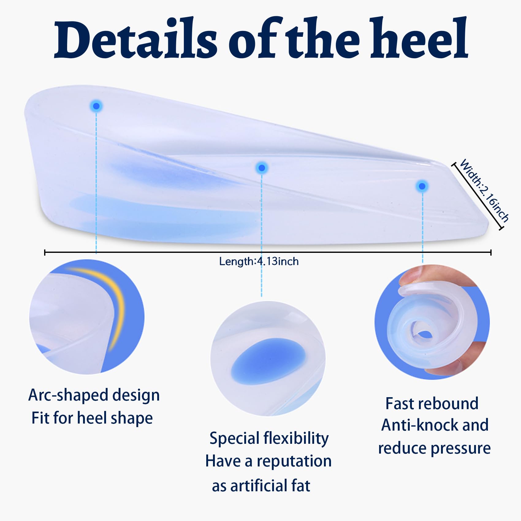 All One Tech transparent silicone blue gel heel pad provides secure daily wear.
