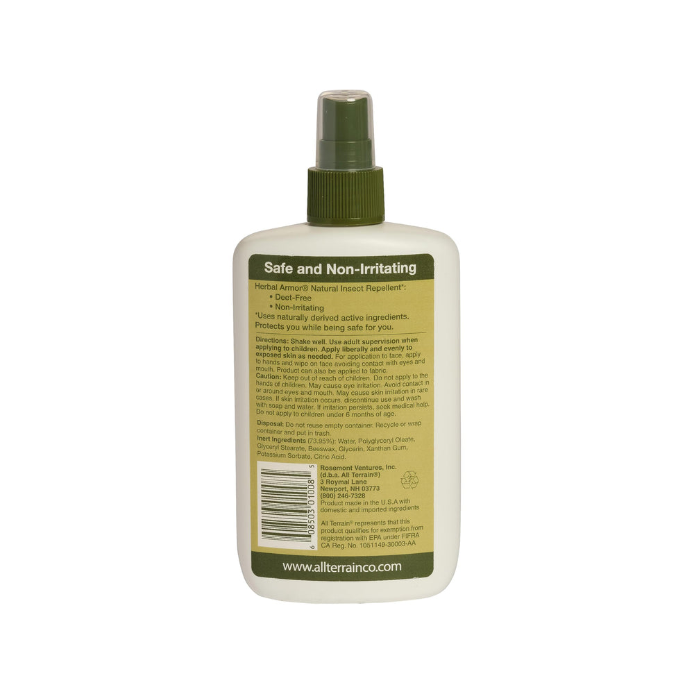 All Terrain Herbal Armor deet-free label highlighting plant-based protection