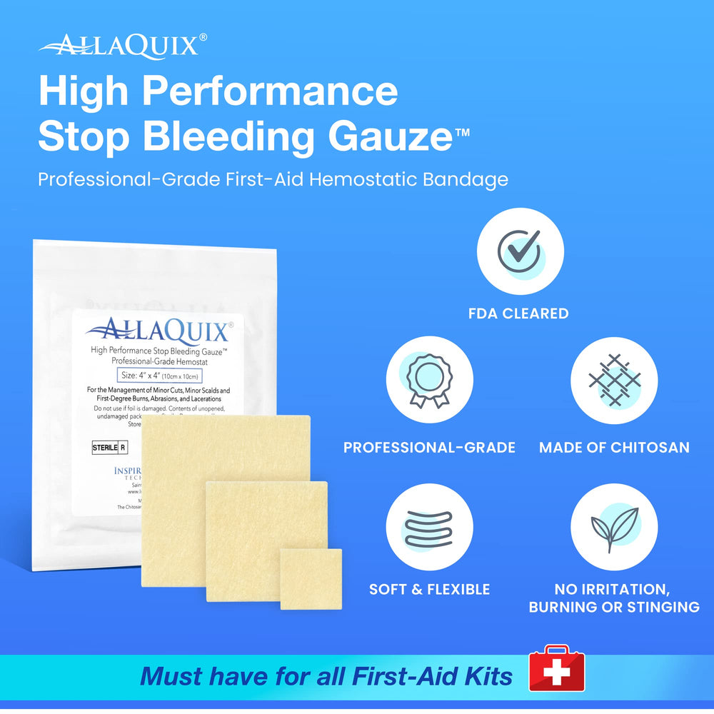 AllaQuix sterile 2x2 gauze pad ready to help manage minor bleeding.
