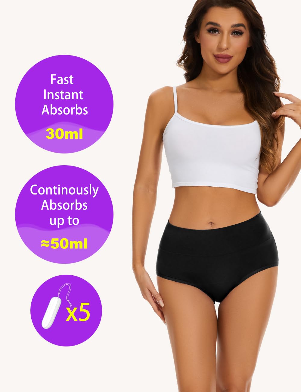 ALLBASE women's incontinence underwear back view, full coverage and leak protection.