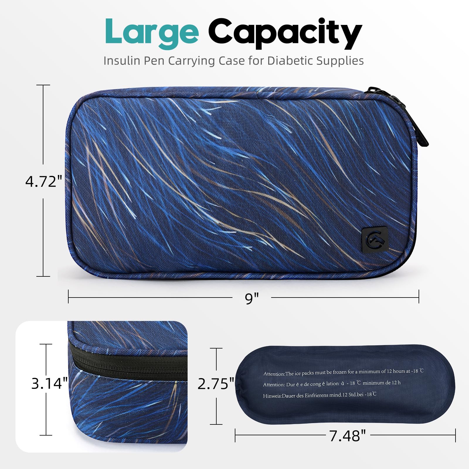 ALLCAMP insulin cooler blue bag ready for daily travel.