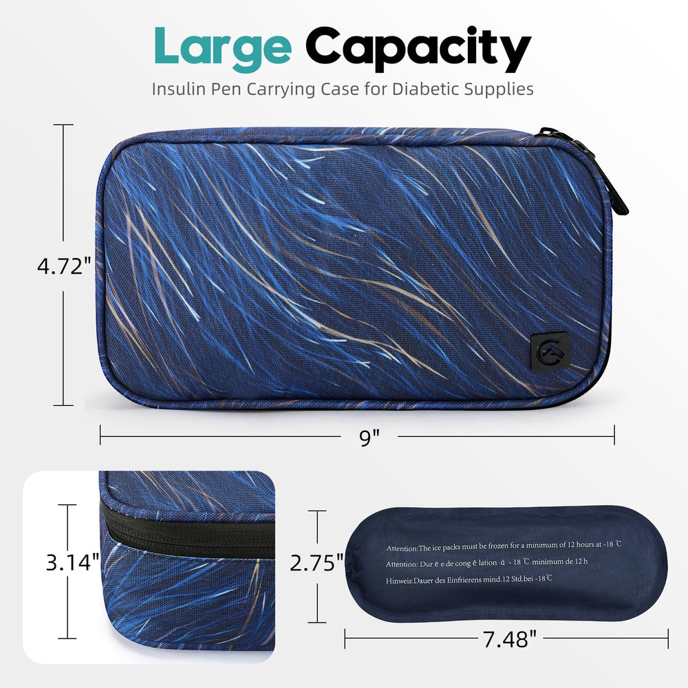 ALLCAMP insulin cooler blue bag ready for daily travel.