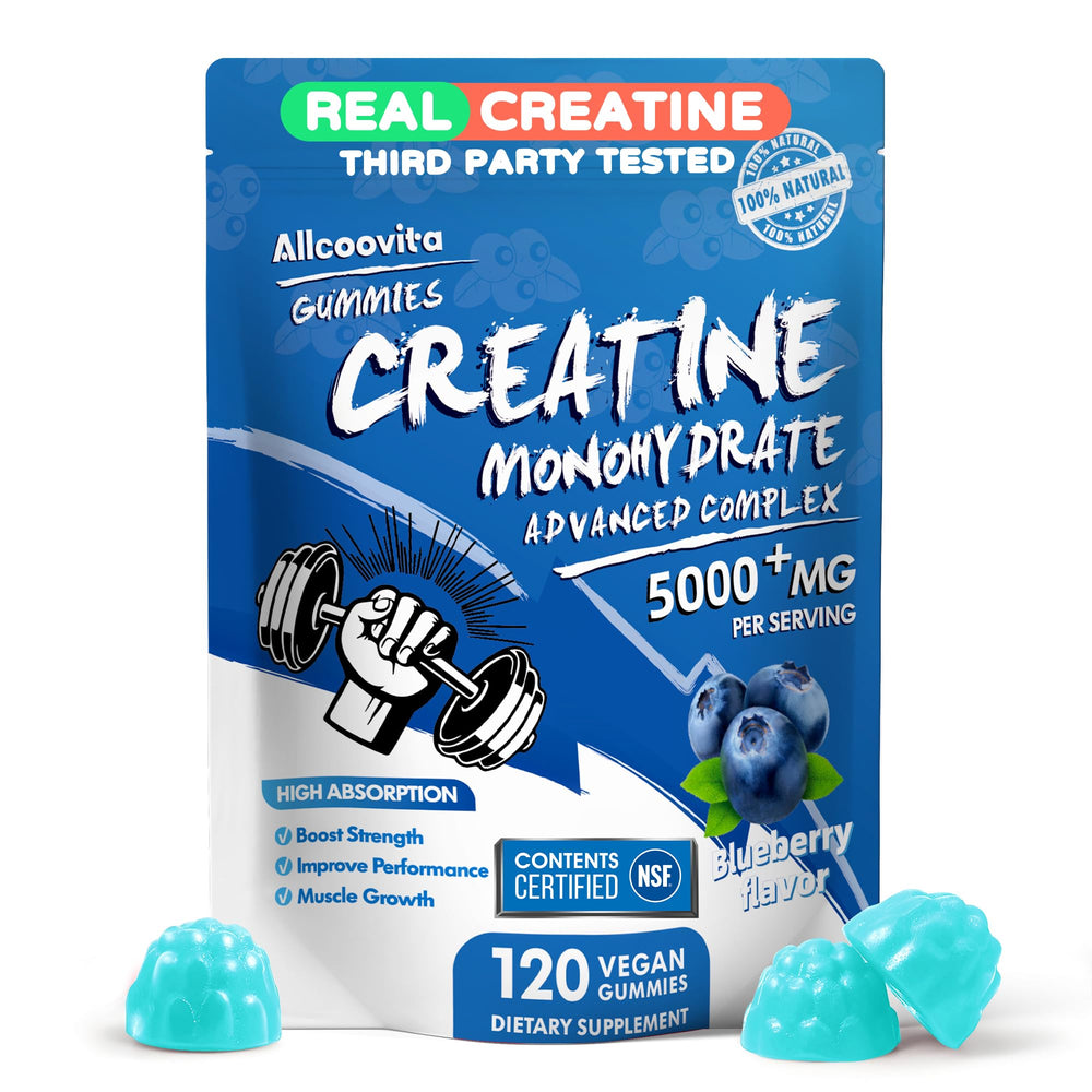Allcoovita Creatine Gummy bottle with 120 gummies for daily workout support