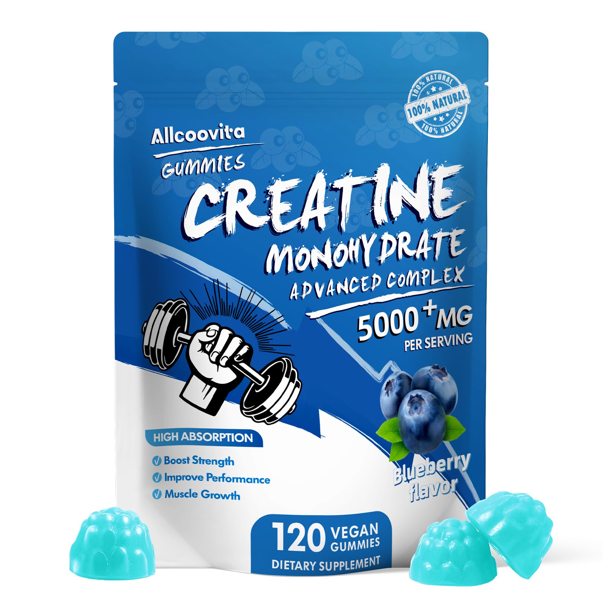 Allcoovita Creatine gummies on countertop for daily routine