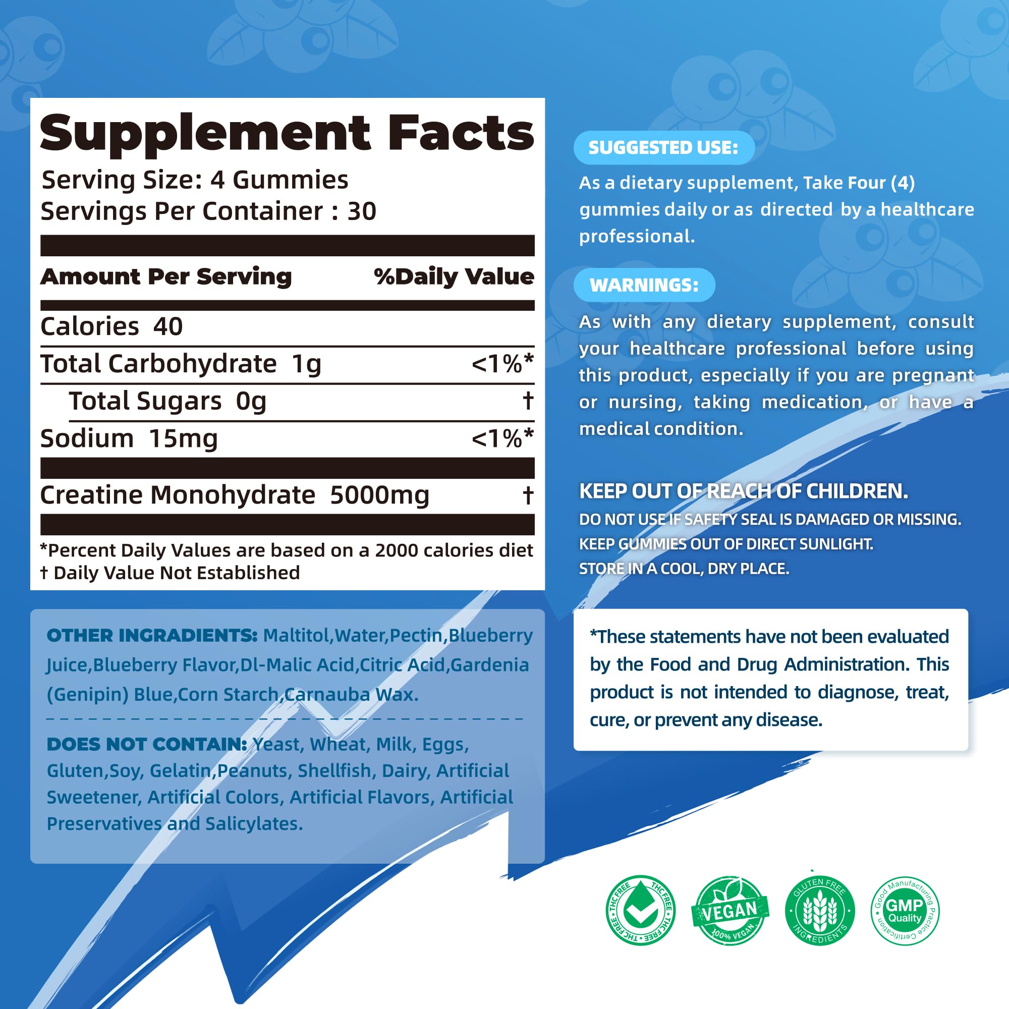 Allcoovita Creatine Monohydrate Gummies blueberry flavor close up for tasty pre workout fuel