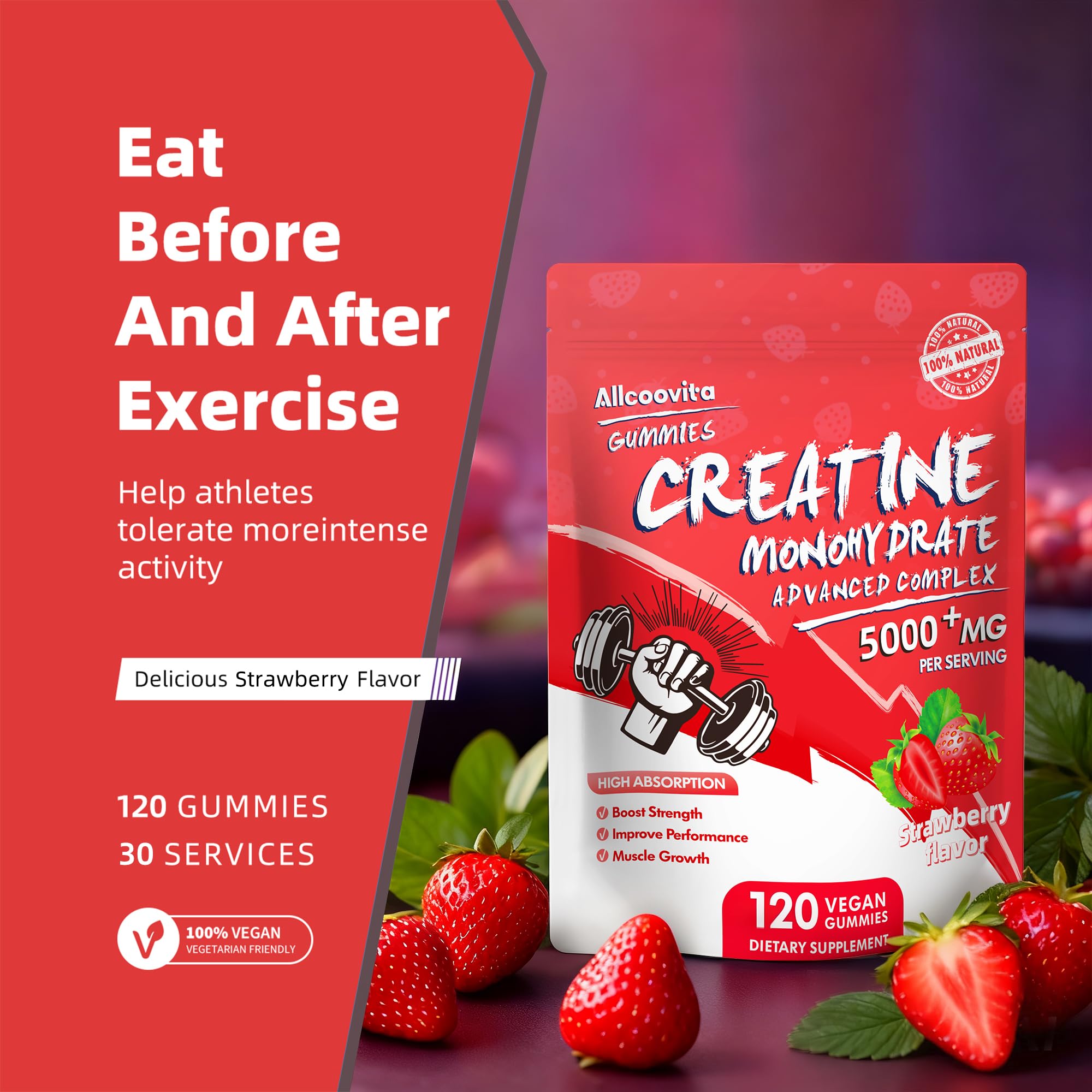 Allcoovita nutrition panel shows 5000 mg per serving and vegan attributes