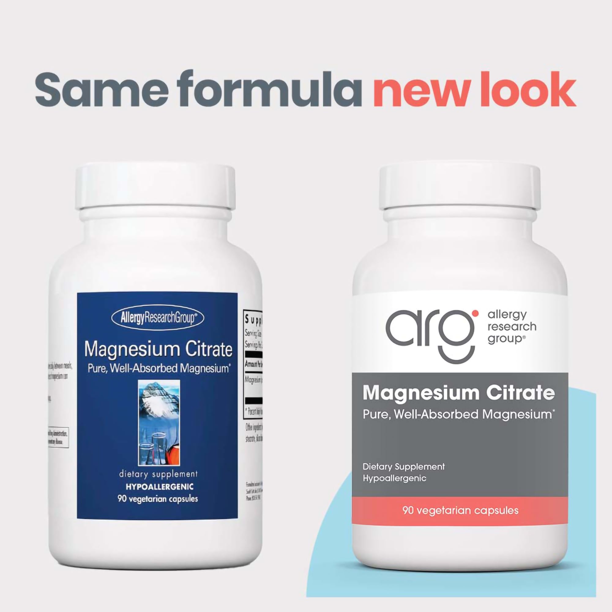 Allergy Research Group 90-count magnesium citrate packaging showcasing vegetarian capsules