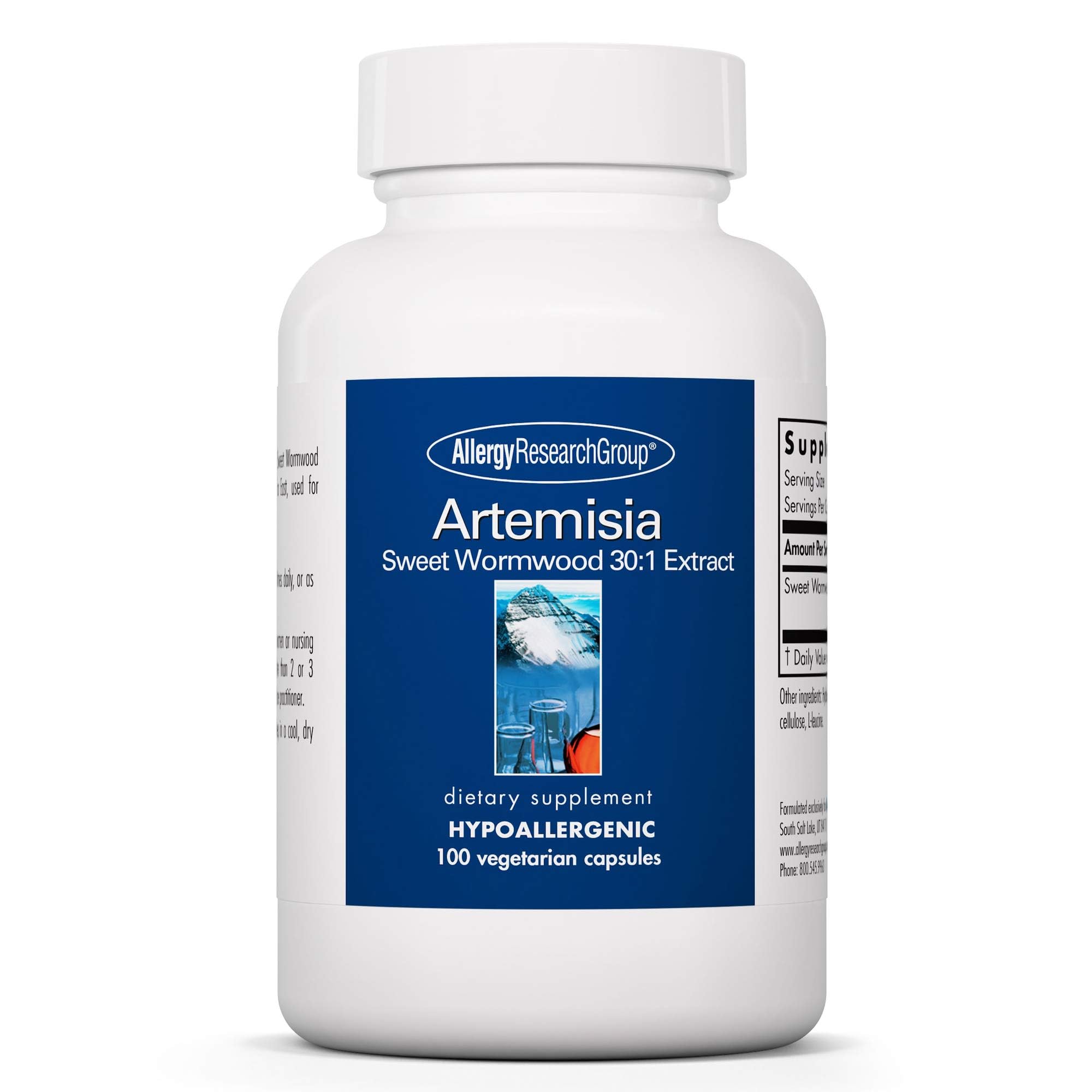 Allergy Research Group Artemisia dietary supplement bottle with hypoallergenic formula for daily use.