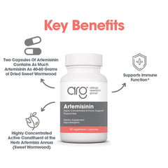 Capsule close-up shows easy-to-swallow vegetarian format from Allergy Research Group Artemisinin.