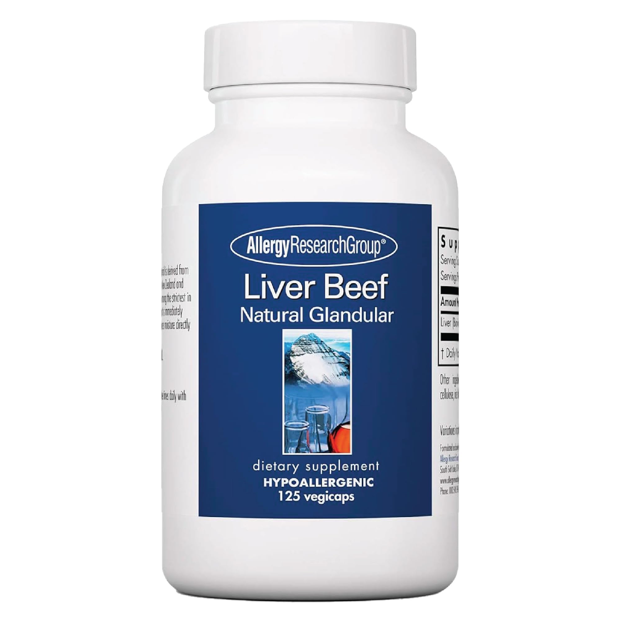 Allergy Research Group beef liver bottle labeled for liver support.