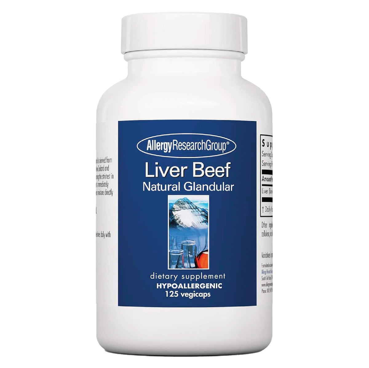 Allergy Research Group beef liver bottle labeled for liver support.