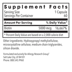 Allergy Research Group Biotin 5000 capsules for daily energy support