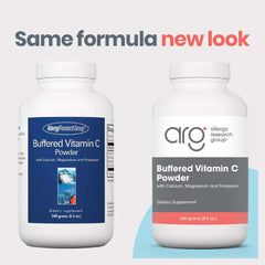 Allergy Research Group Buffered Vitamin C Powder label highlights hypoallergenic formula