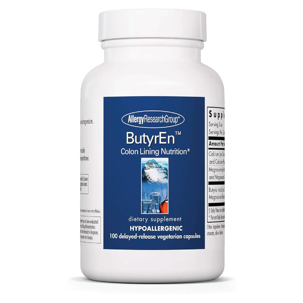 Allergy Research Group ButyrEn bottle pour shows easy daily dosing for gut support