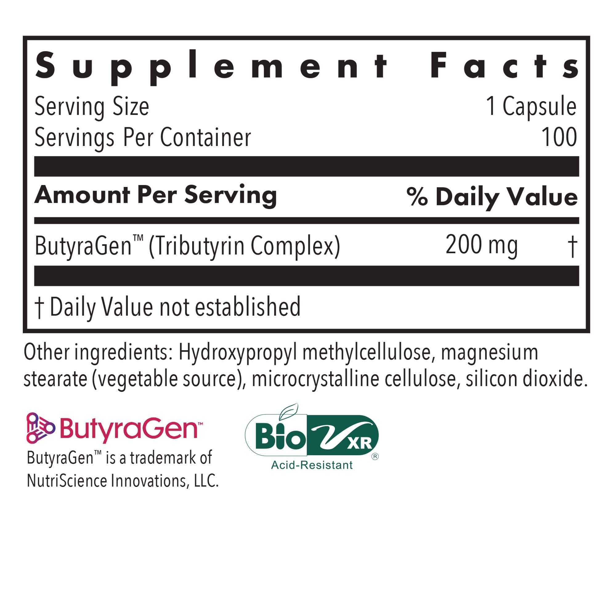 Allergy Research Group ButyrEn capsules closeup highlights vegetarian capsules for clean digestion support