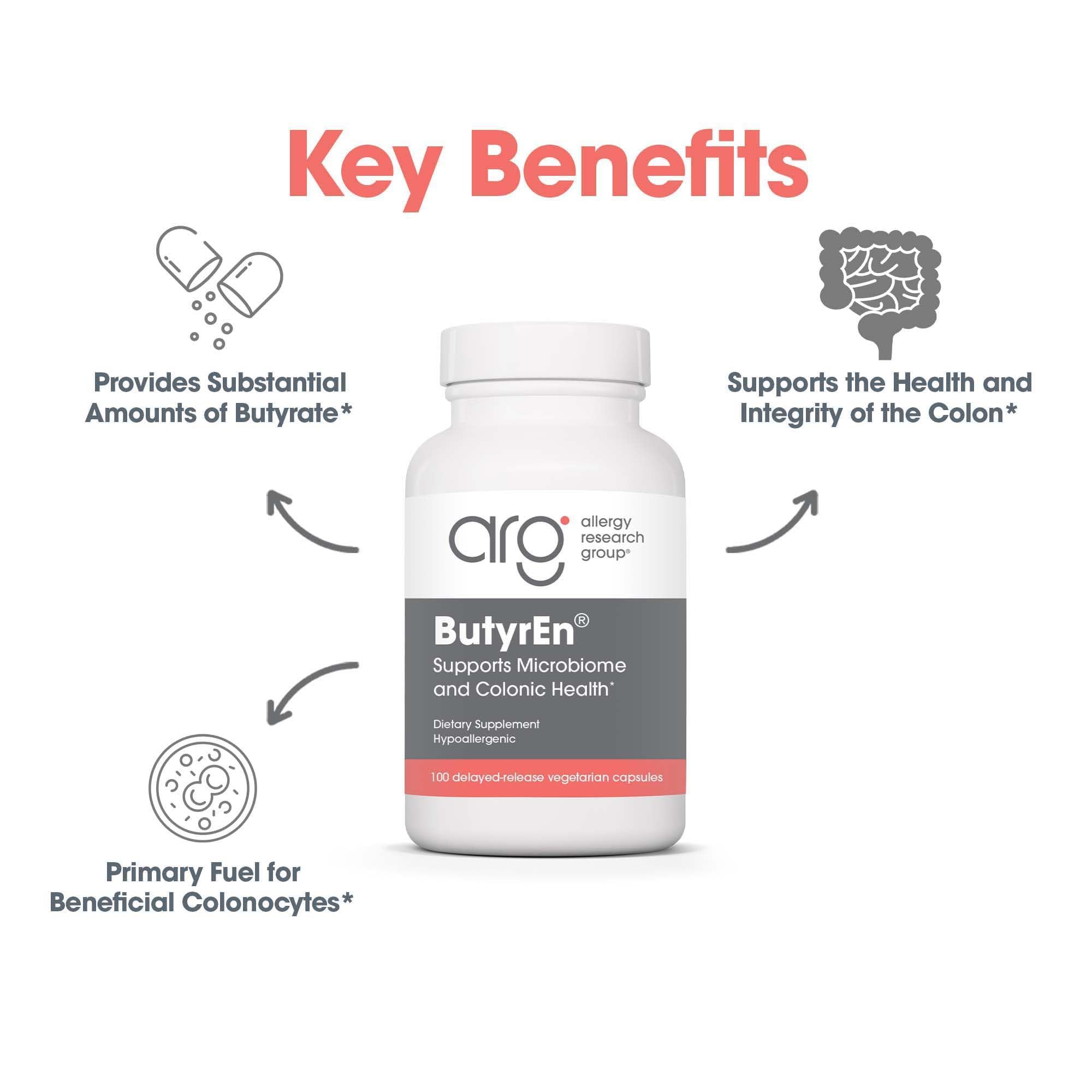 Allergy Research Group ButyrEn label closeup with clear ingredient details