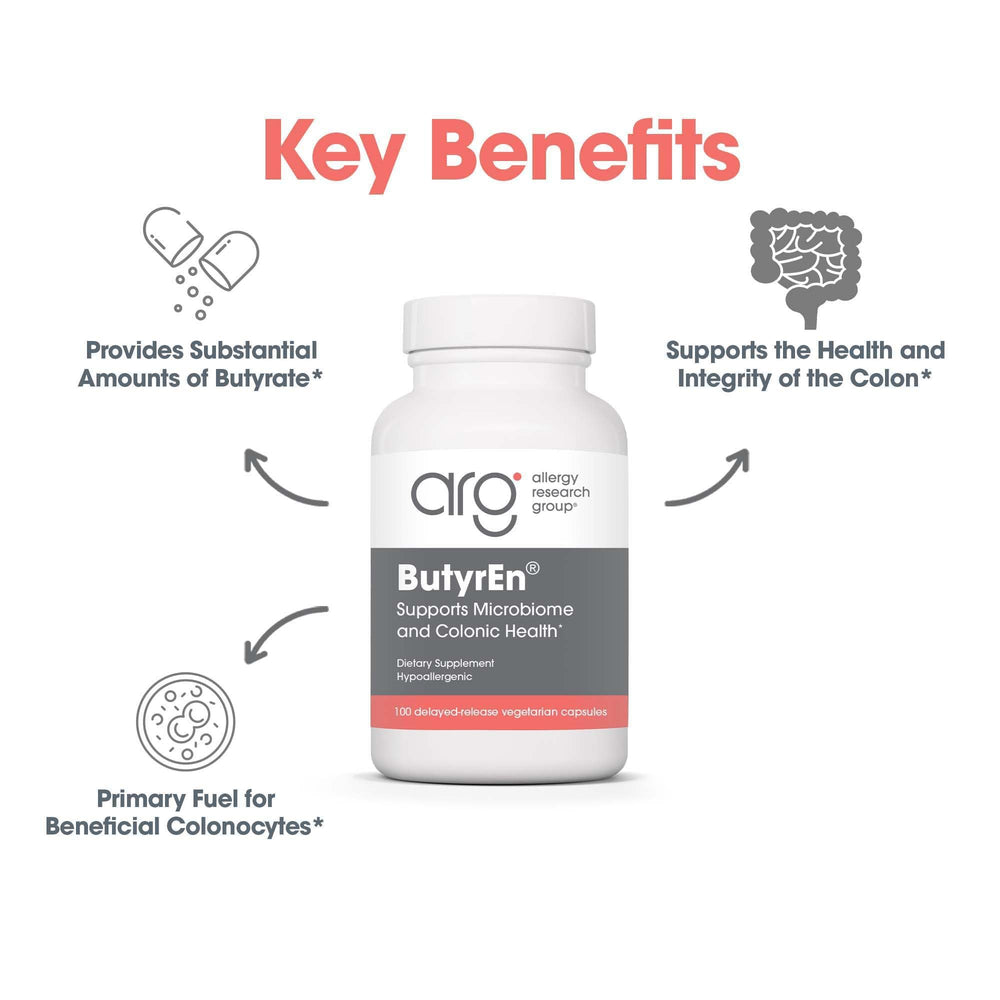 Allergy Research Group ButyrEn label closeup with clear ingredient details
